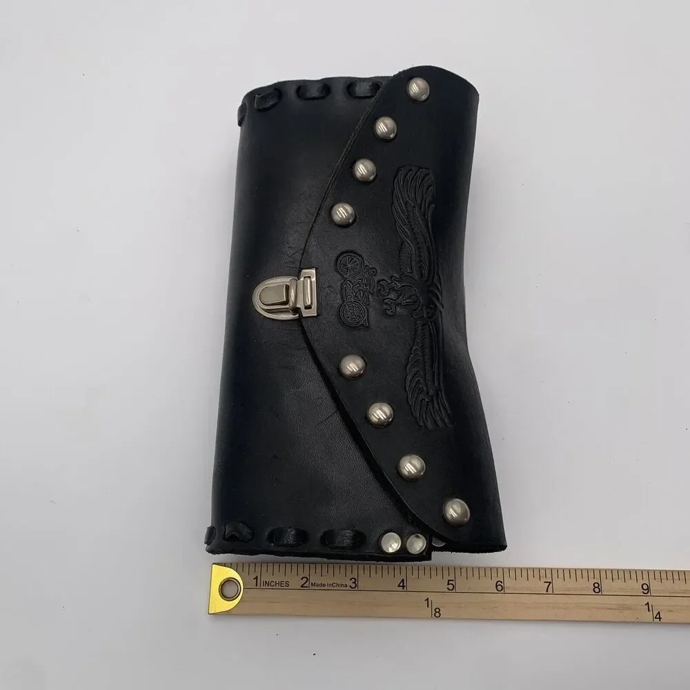 Leather Motorcycle Studded Storage Pouch Eagle‎